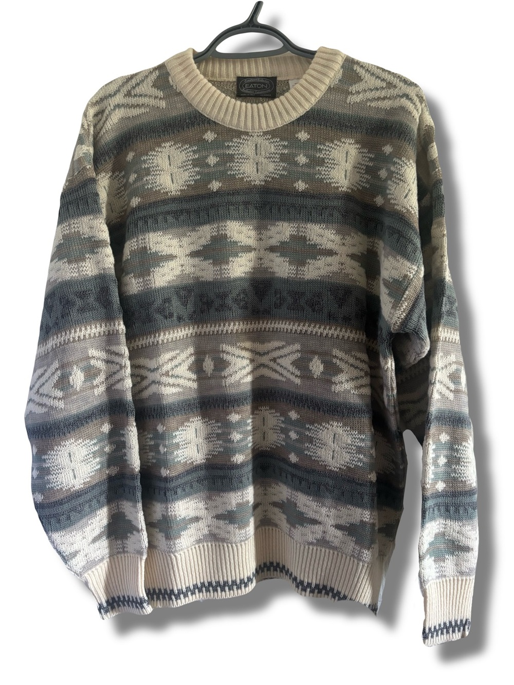 VTG Eaton Aztec Wool Blend Sweater Made in Italy Size Medium